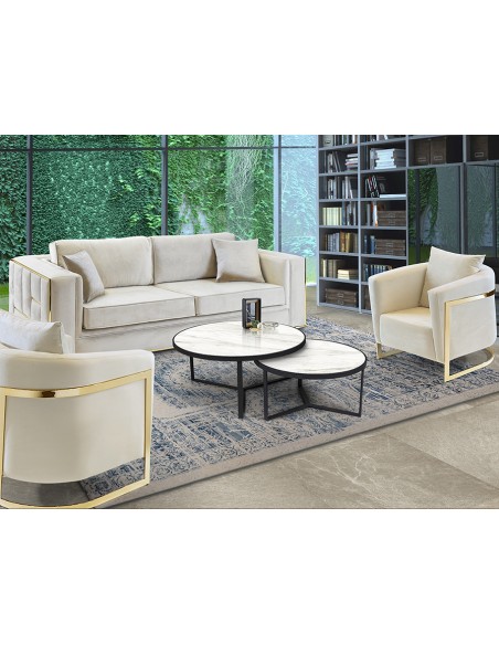 Tavoli Naira Set da 2: Eleganza Moderna con Piani in mdf Marmo Bianco Lucido per Illuminare il Tuo Spazio -SCHULLER