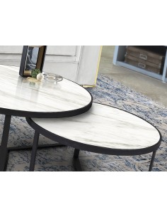 Tavoli Naira Set da 2: Eleganza Moderna con Piani in mdf Marmo Bianco Lucido per Illuminare il Tuo Spazio -SCHULLER 2