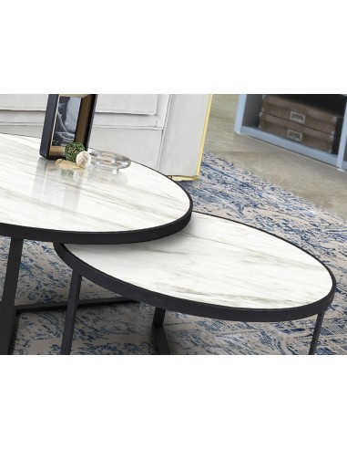 Tavoli Naira Set da 2: Eleganza Moderna con Piani in mdf Marmo Bianco Lucido per Illuminare il Tuo Spazio -SCHULLER