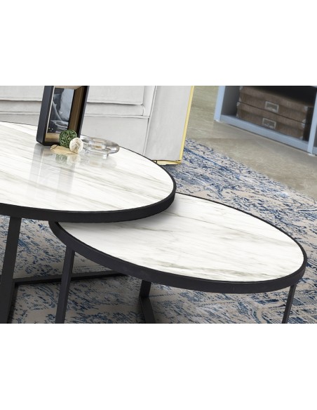 Tavoli Naira Set da 2: Eleganza Moderna con Piani in mdf Marmo Bianco Lucido per Illuminare il Tuo Spazio -SCHULLER