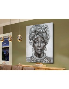Quadro Etnico Tazama di Donna Africana - Espressione Artistica su Tela con Cornice di Legno per un Charme Unico -SCHULLER