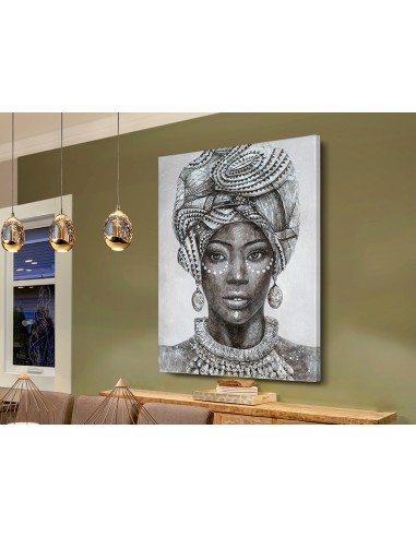 Quadro Etnico Tazama di Donna Africana - Espressione Artistica su Tela con Cornice di Legno per un Charme Unico -SCHULLER