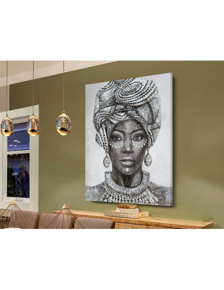Quadro Etnico Tazama di Donna Africana - Espressione Artistica su Tela con Cornice di Legno per un Charme Unico -SCHULLER