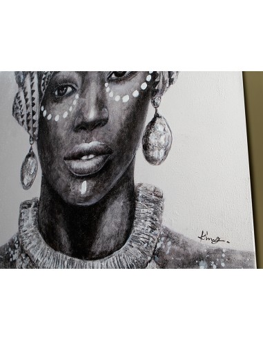 Quadro Etnico Tazama di Donna Africana - Espressione Artistica su Tela con Cornice di Legno per un Charme Unico -SCHULLER