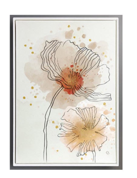 Composizione di 3 quadri astratti e stilizzati di fiori e profilo di una coppia di innamorati in tinte calde pastello -QUADRI...