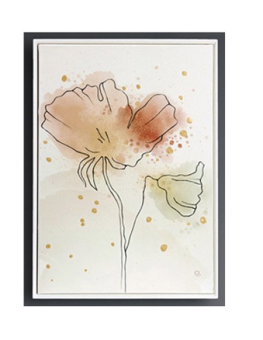 Composizione di 3 quadri astratti e stilizzati di fiori e profilo di una coppia di innamorati in tinte calde pastello -QUADRI...
