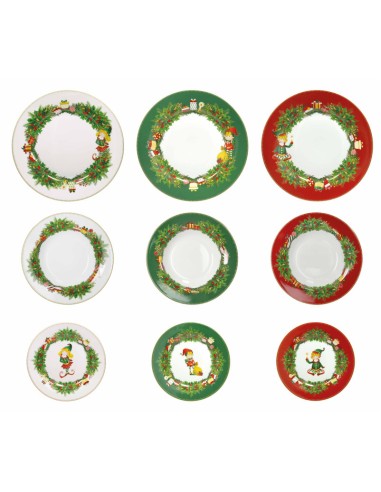 Servizio tavola natalizio 18 pezzi con decorazione del natale Elfomagia -BRANDANI