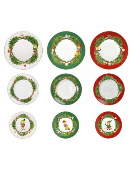 Servizio tavola natalizio 18 pezzi con decorazione del natale Elfomagia -BRANDANI