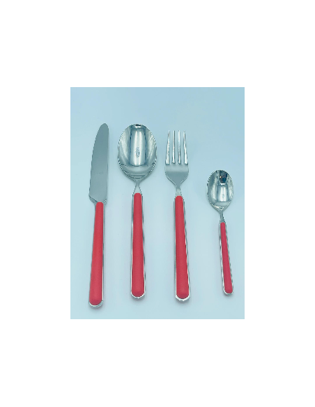 Kaleido Set posate 24 pezzi per 6 posti tavola in acciaio con manico in colore rosso aragosta opaco -PAGNOSSIN