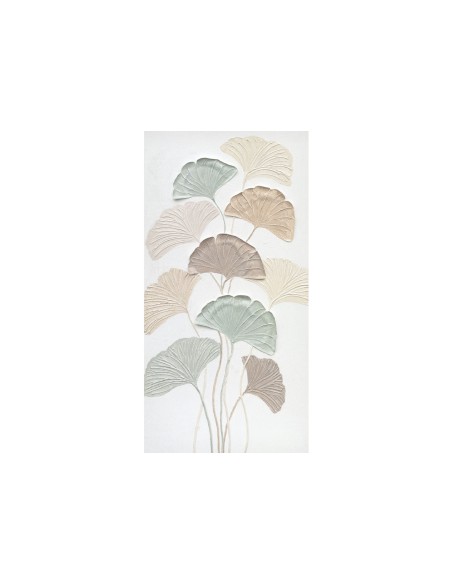 Ventagli quadro con foglie di ginkgo biloba in rilievo dai colori pastello dipinte a mano su tela di cotone -AGAVE S.R.L.