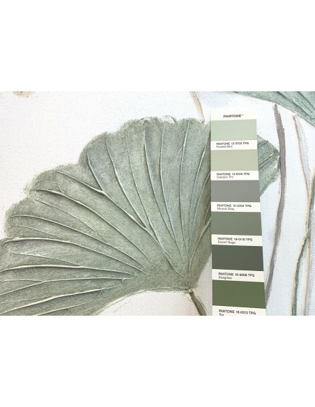 Ventagli quadro con foglie di ginkgo biloba in rilievo dai colori pastello dipinte a mano su tela di cotone -AGAVE S.R.L.
