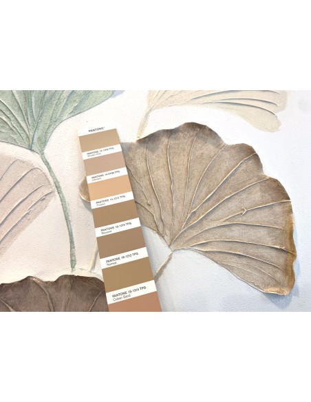 Ventagli quadro con foglie di ginkgo biloba in rilievo dai colori pastello dipinte a mano su tela di cotone -AGAVE S.R.L.