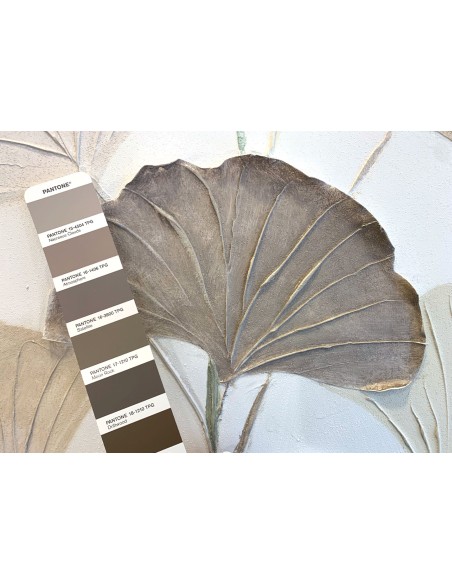 Ventagli quadro con foglie di ginkgo biloba in rilievo dai colori pastello dipinte a mano su tela di cotone -AGAVE S.R.L.