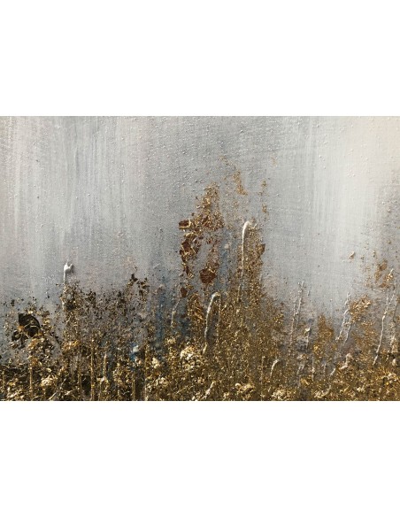Blue art quadro astratto nei colori blu/azzurro, oro e grigio tenue, dipinto a mano su pregiata tela di cotone -AGAVE S.R.L.