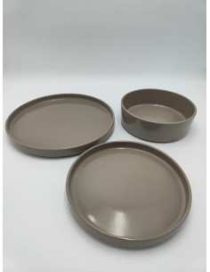 Servizio piatti da tavola 12 pezzi in stoneware grigio tortora lucido -VILLA D' ESTE