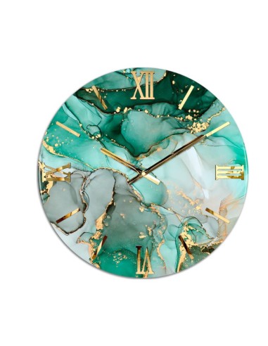 Petrolio orologio tondo diam. 80 con quadrante effetto marmo verde ed oro con lancette e numeri in oro lucido -ARTIDEA