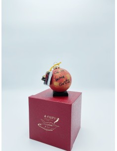Palla di Natale portafortuna con scritta, tombola con maschera pulcinella e cornetto rosso in ceramica decorata a mano. -A CIORT