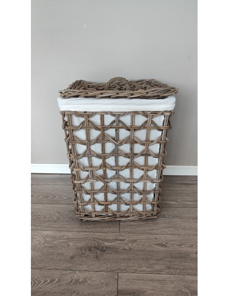 Basket Big Cesto porta biancheria in legno con sacco in lino -INNOVA LIVING