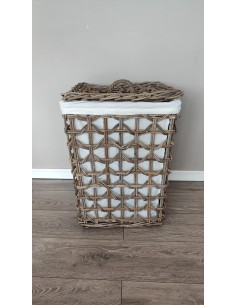 Basket Small Cesto porta biancheria in legno con sacco in lino -INNOVA LIVING