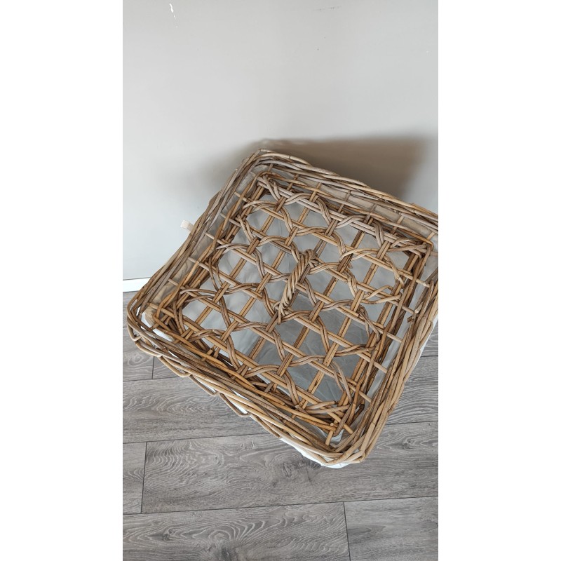 Basket Small Cesto porta biancheria in legno con sacco in lino -INNOVA LIVING