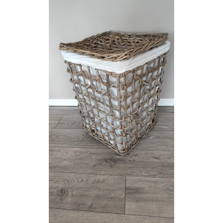 Basket Small Cesto porta biancheria in legno con sacco in lino -INNOVA LIVING