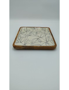 Armilla elegante vassoio in legno con decorazione in resina fiori astratti -INNOVA LIVING