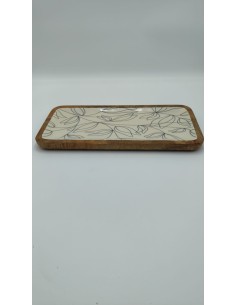 Armilla elegante vassoio in legno con decorazione in resina fiori astratti -INNOVA LIVING