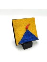 Quadro Vesuvio giallo - blu 9x9da parete o in appoggio con base -ALLERIA