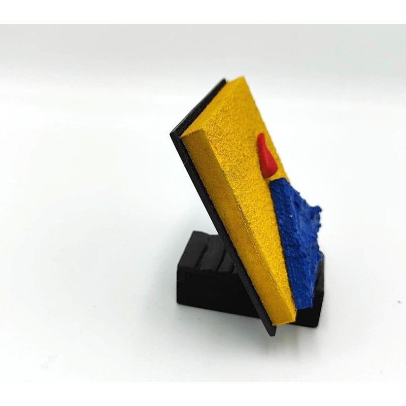 Quadro Vesuvio giallo - blu 9x9da parete o in appoggio con base -ALLERIA