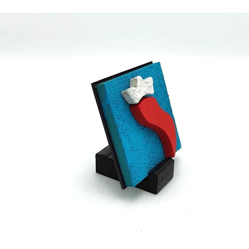Quadro Corno rosso fondo blu 9x9da parete o in appoggio con base -ALLERIA