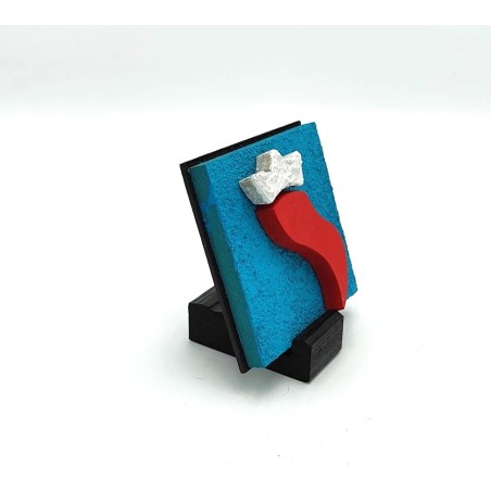 Quadro Corno rosso fondo blu 9x9da parete o in appoggio con base -ALLERIA