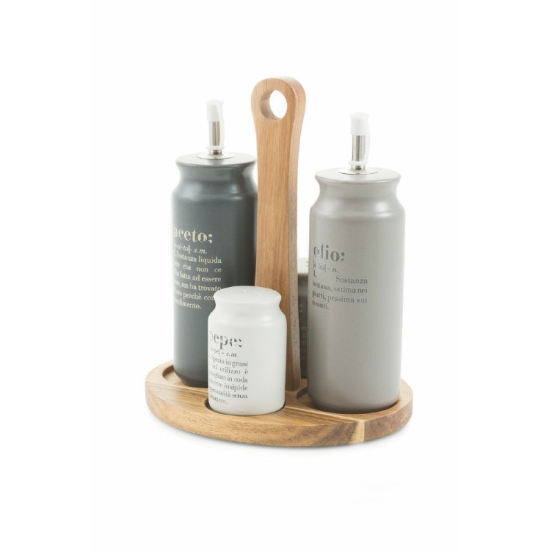Victionary set condimenti con base in legno: olio aceto sale e pepe design raffinato per una tavola perfetta -VILLA D' ESTE