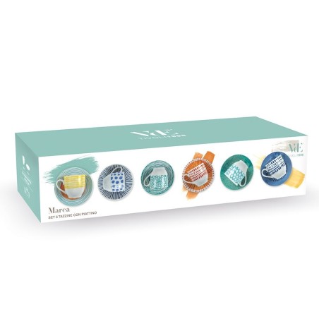 Marea set 6 tazzime da caffè con piattino del buon umore con colori e fantasie vivaci e briose -VILLA D' ESTE