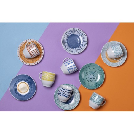 Marea set 6 tazzime da caffè con piattino del buon umore con colori e fantasie vivaci e briose -VILLA D' ESTE