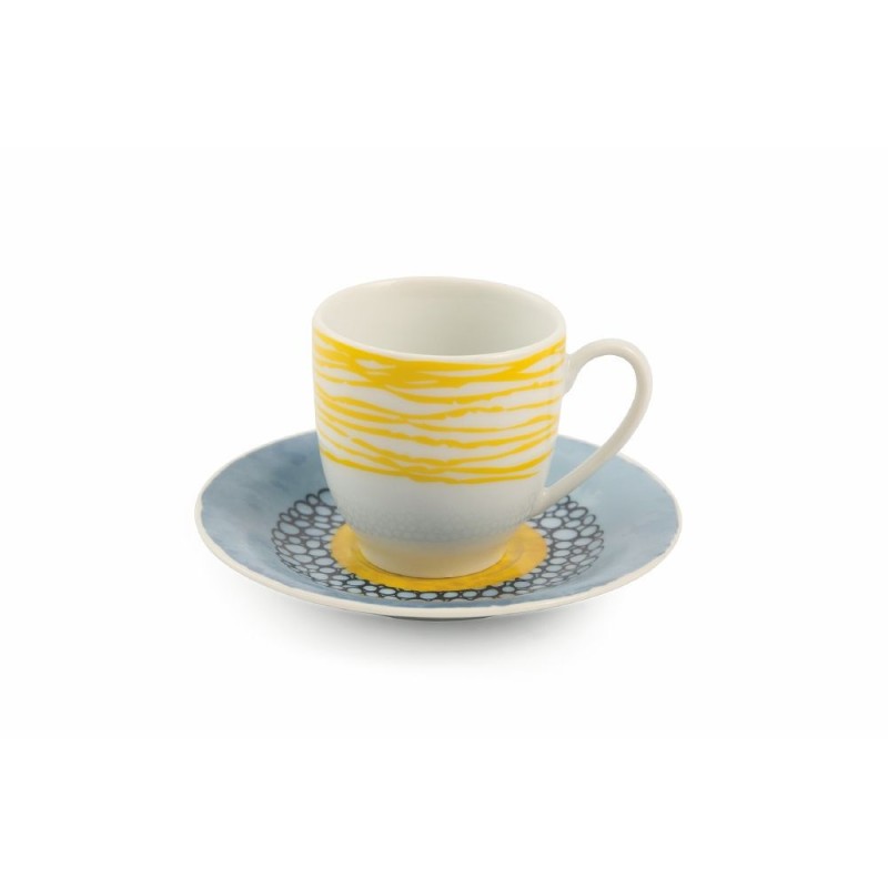 Marea set 6 tazzime da caffè con piattino del buon umore con colori e fantasie vivaci e briose -VILLA D' ESTE