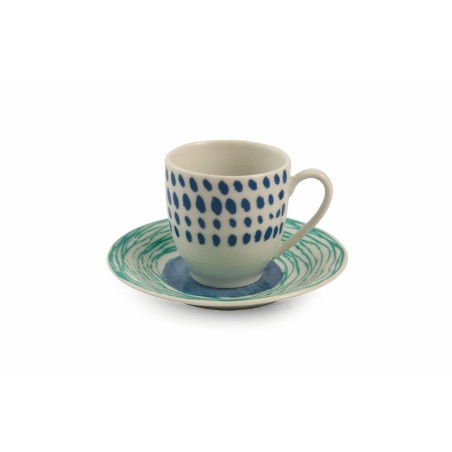 Marea set 6 tazzime da caffè con piattino del buon umore con colori e fantasie vivaci e briose -VILLA D' ESTE
