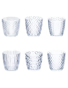 Geometrie clear set 6 bicchieri in vetro trasparente con decori contemporanei a rilievo -VILLA D' ESTE