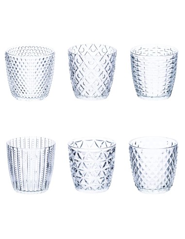 Geometrie clear set 6 bicchieri in vetro trasparente con decori contemporanei a rilievo -VILLA D' ESTE