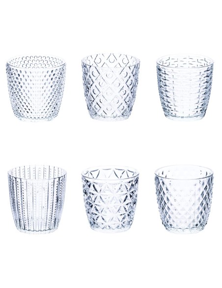 Geometrie clear set 6 bicchieri in vetro trasparente con decori contemporanei a rilievo -VILLA D' ESTE