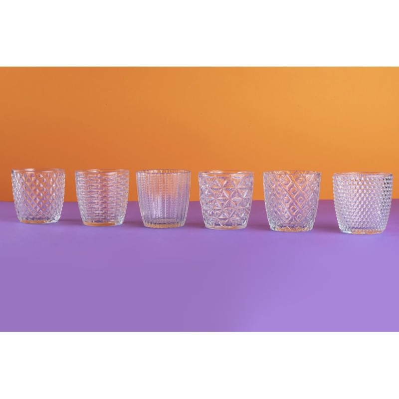 Geometrie clear set 6 bicchieri in vetro trasparente con decori contemporanei a rilievo -VILLA D' ESTE