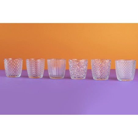 Geometrie clear set 6 bicchieri in vetro trasparente con decori contemporanei a rilievo -VILLA D' ESTE