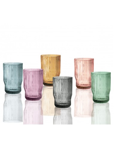 PLISSE' BICCHIERE SET 6 PZ COLORI ASSORTITI VETRO -BRANDANI