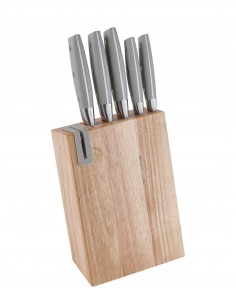 CEPPO NATURAL LEGNO CON 5 COLTELLI  ED AFFILA COLTELLI INOX -BRANDANI
