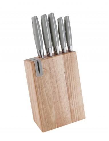 CEPPO NATURAL LEGNO CON 5 COLTELLI  ED AFFILA COLTELLI INOX -BRANDANI
