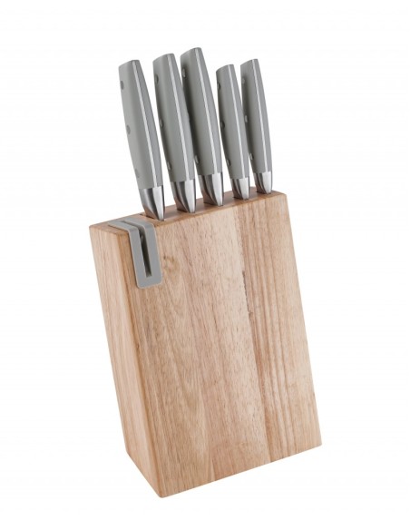 CEPPO NATURAL LEGNO CON 5 COLTELLI  ED AFFILA COLTELLI INOX -BRANDANI