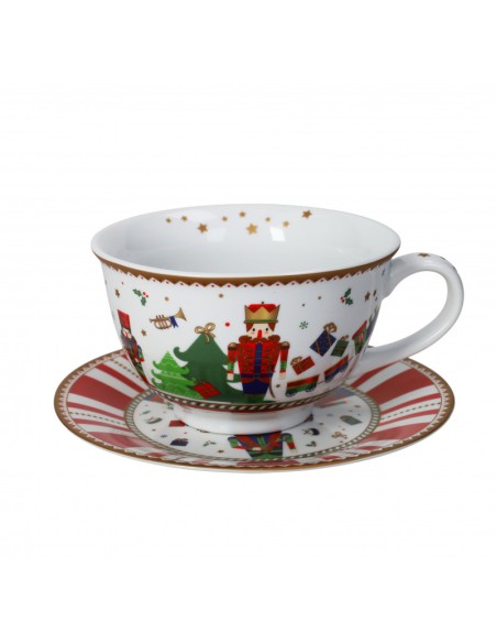Tazza Colazione Natalizia completa di piattino con raffigurazione " Lo Schiaccianoci " in porcellana -BRANDANI