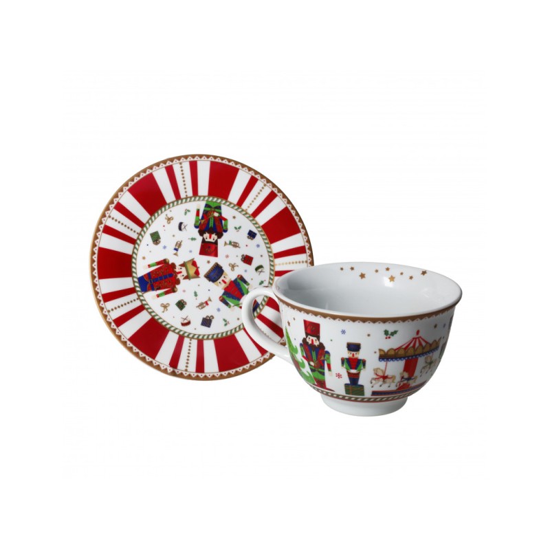 Tazza Colazione Natalizia completa di piattino con raffigurazione " Lo Schiaccianoci " in porcellana -BRANDANI
