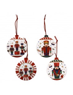 DECORATION LO SCHIACCIANOCI PALLINA SOTTO TAZZA - BICCHIERE, SEGNAPOSTO O DA APPENDERE SET 4 PEZZI CERAMICA/SUGHERO -BRANDANI