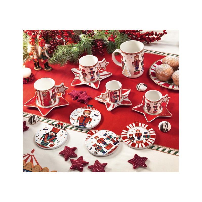 DECORATION LO SCHIACCIANOCI PALLINA SOTTO TAZZA - BICCHIERE, SEGNAPOSTO O DA APPENDERE SET 4 PEZZI CERAMICA/SUGHERO -BRANDANI