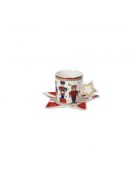 Set 2 tazzine da caffè complete di piattino con decorazione Natalizia " Lo Schiaccianoci " -BRANDANI
